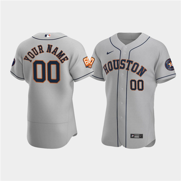 Men's Houston Astros Active Player Custom Grey 60th Anniversary Flex Base Stitched Baseball Jersey